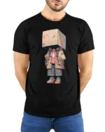 Cool Box Head Streetwear Character Urban Style Graphic T Shirt - model wearing black tee with hands behind back