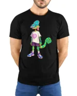 Cool Cartoon Chameleon Street Style Trendy Graphic Tee Tshirt - model wearing black tee with hands behind back
