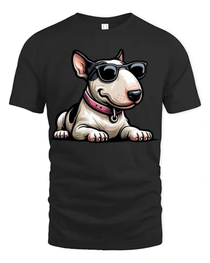 Cool Bull Terrier Dog With Sunglasses Funny Graphic T Shirt - black t-shirt on white background