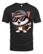 Stylish Hip Hop Cat With Shades Cute Cartoon T Shirt - black t-shirt on white background