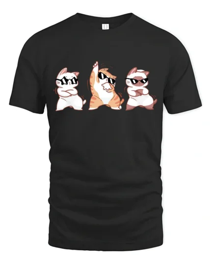 Funny Dancing Cats With Sunglasses Cute Cartoon T Shirt - black t-shirt on white background