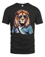 Cool Lion With Sunglasses Stylish Animal Graphic T Shirt - black t-shirt on white background