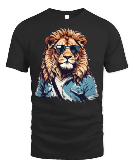 Cool Lion With Sunglasses Stylish Animal Graphic T Shirt - black t-shirt on white background