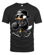 Hip Hop Duck Basketball Player Urban Style Graphic Tee - black t-shirt on white background