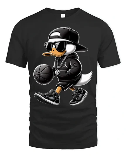 Hip Hop Duck Basketball Player Urban Style Graphic Tee - black t-shirt on white background