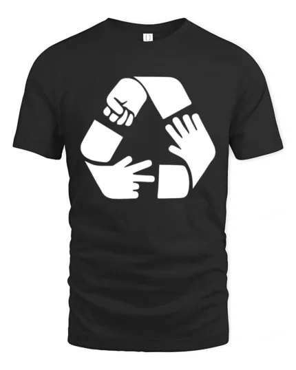 Funny Rock Paper Scissors Recycle Symbol Humor T Shirt - black t-shirt on white background
