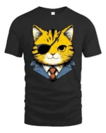 Boss Cat Eyepatch Cool Cartoon Animal Graphic T Shirt - black t-shirt on white background