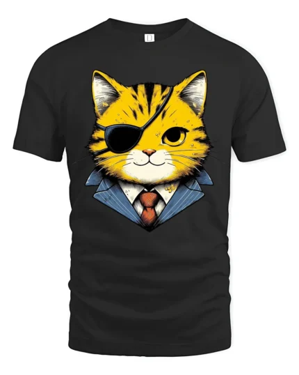 Boss Cat Eyepatch Cool Cartoon Animal Graphic T Shirt - black t-shirt on white background