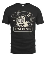 Funny Im Fine Cartoon Dog Dark Humor Graphic T Shirt - black t-shirt on white background