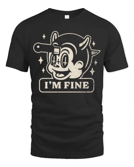 Funny Im Fine Cartoon Dog Dark Humor Graphic T Shirt - black t-shirt on white background