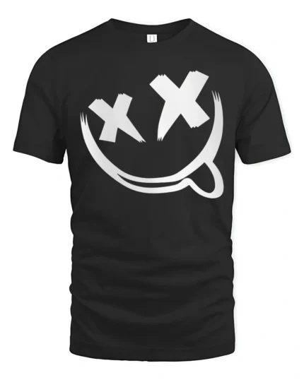 Edgy Smiley Face X Eyes Tongue Out Cool Graphic Tee - black t-shirt on white background