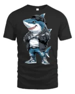 Hip Hop Shark With Chains Street Style Graphic Tee - black t-shirt on white background