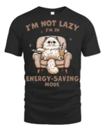 Im Not Lazy Im In Energy Saving Mode Funny Cat T Shirt - black t-shirt on white background