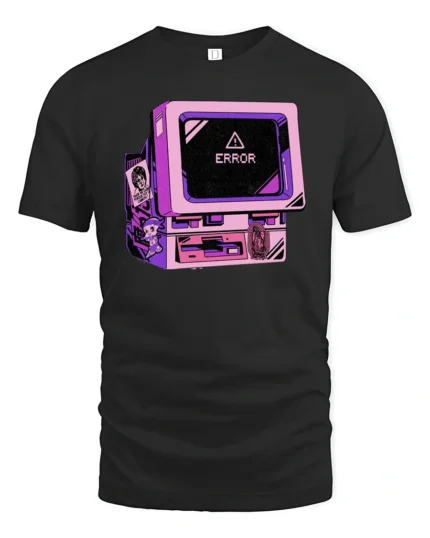 Retro Computer Error Message Vaporwave Aesthetic T Shirt - black t-shirt on white background