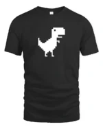 Pixel Dinosaur Offline Chrome Dino Funny Retro Gaming T Shirt - black t-shirt on white background