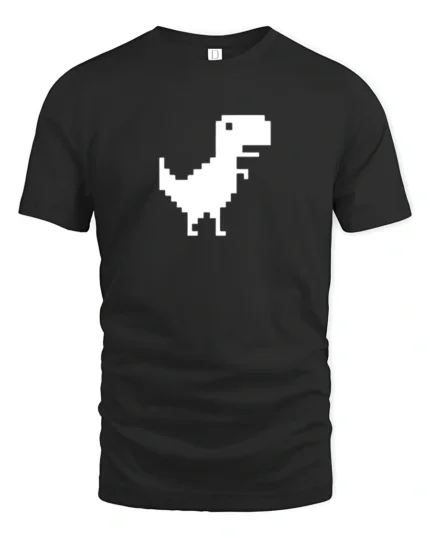 Pixel Dinosaur Offline Chrome Dino Funny Retro Gaming T Shirt - black t-shirt on white background