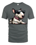 Cool Bull Terrier Dog With Sunglasses Funny Graphic T Shirt - gray t-shirt on white background