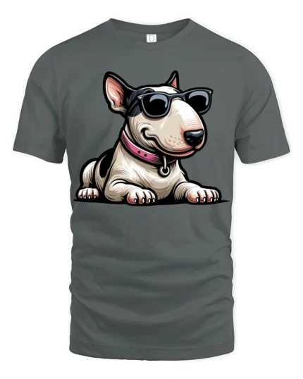 Cool Bull Terrier Dog With Sunglasses Funny Graphic T Shirt - gray t-shirt on white background
