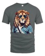 Cool Lion With Sunglasses Stylish Animal Graphic T Shirt - gray t-shirt on white background