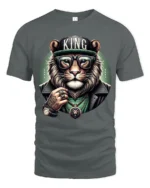 King Lion Streetwear Urban Style Cool Graphic T Shirt - gray t-shirt on white background