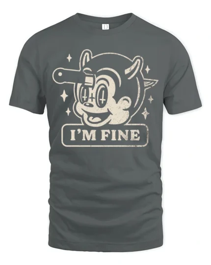 Funny Im Fine Cartoon Dog Dark Humor Graphic T Shirt - gray t-shirt on white background