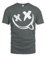Edgy Smiley Face X Eyes Tongue Out Cool Graphic Tee - gray t-shirt on white background