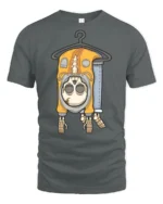 Quirky Skeleton In Hoodie On Hanger Funny Graphic Tee - gray t-shirt on white background