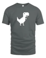 Pixel Dinosaur Offline Chrome Dino Funny Retro Gaming T Shirt - gray t-shirt on white background