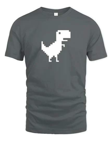 Pixel Dinosaur Offline Chrome Dino Funny Retro Gaming T Shirt - gray t-shirt on white background