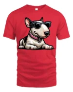 Cool Bull Terrier Dog With Sunglasses Funny Graphic T Shirt - red t-shirt on white background