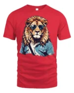 Cool Lion With Sunglasses Stylish Animal Graphic T Shirt - red t-shirt on white background