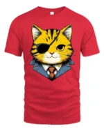 Boss Cat Eyepatch Cool Cartoon Animal Graphic T Shirt - red t-shirt on white background