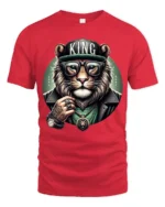 King Lion Streetwear Urban Style Cool Graphic T Shirt - red t-shirt on white background