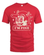 Funny Im Fine Cartoon Dog Dark Humor Graphic T Shirt - red t-shirt on white background