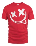 Edgy Smiley Face X Eyes Tongue Out Cool Graphic Tee - red t-shirt on white background