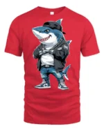 Hip Hop Shark With Chains Street Style Graphic Tee - red t-shirt on white background