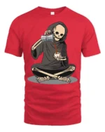 Funny Grim Reaper Drinking Coffee Dark Humor T Shirt - red t-shirt on white background