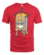 Quirky Skeleton In Hoodie On Hanger Funny Graphic Tee - red t-shirt on white background