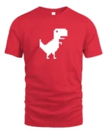 Pixel Dinosaur Offline Chrome Dino Funny Retro Gaming T Shirt - red t-shirt on white background