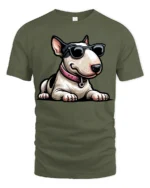 Cool Bull Terrier Dog With Sunglasses Funny Graphic T Shirt - military green t-shirt on white background