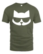 Stylish Cat Sunglasses Minimal Graphic Cool Cat T Shirt - military green t-shirt on white background
