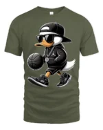 Hip Hop Duck Basketball Player Urban Style Graphic Tee - military green t-shirt on white background