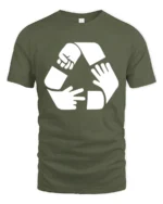 Funny Rock Paper Scissors Recycle Symbol Humor T Shirt - military green t-shirt on white background
