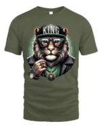 King Lion Streetwear Urban Style Cool Graphic T Shirt - military green t-shirt on white background