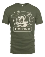 Funny Im Fine Cartoon Dog Dark Humor Graphic T Shirt - military green t-shirt on white background