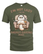 Im Not Lazy Im In Energy Saving Mode Funny Cat T Shirt - military green t-shirt on white background