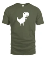 Pixel Dinosaur Offline Chrome Dino Funny Retro Gaming T Shirt - military green t-shirt on white background