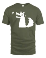 Funny Angry Dog Cartoon Minimalist Graphic Humor T Shirt - military green t-shirt on white background