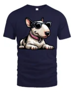 Cool Bull Terrier Dog With Sunglasses Funny Graphic T Shirt - navy t-shirt on white background