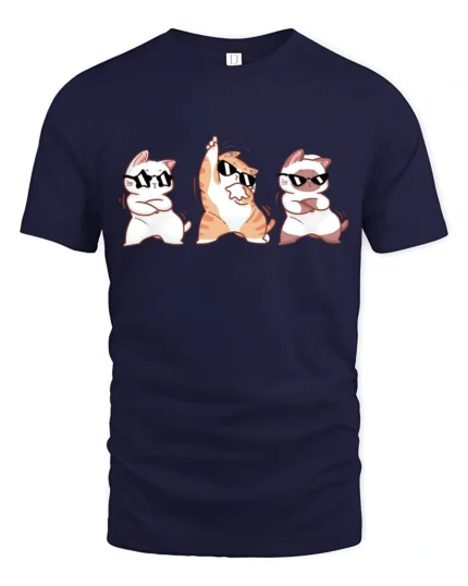 Funny Dancing Cats With Sunglasses Cute Cartoon T Shirt - navy t-shirt on white background